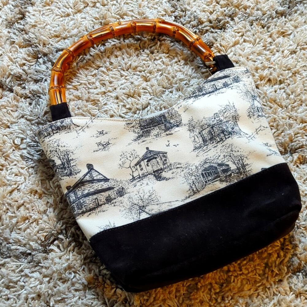Coquelicot Bamboo Double Top Handle Cottagecore White Small Shoulder Bag NWOT